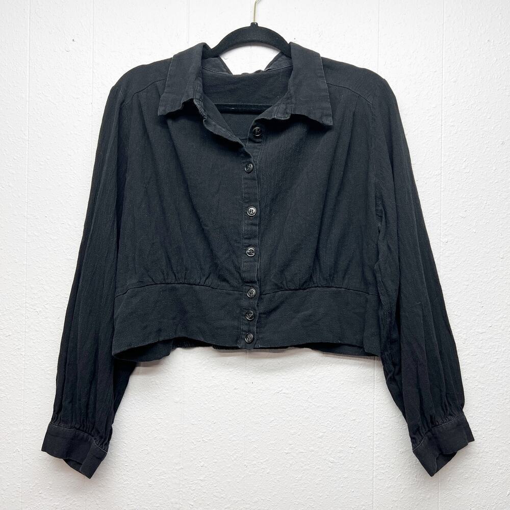 CIDER Button Front Cropped Black Top Womens 1XL Preppy Whimsigoth Y2K Grunge